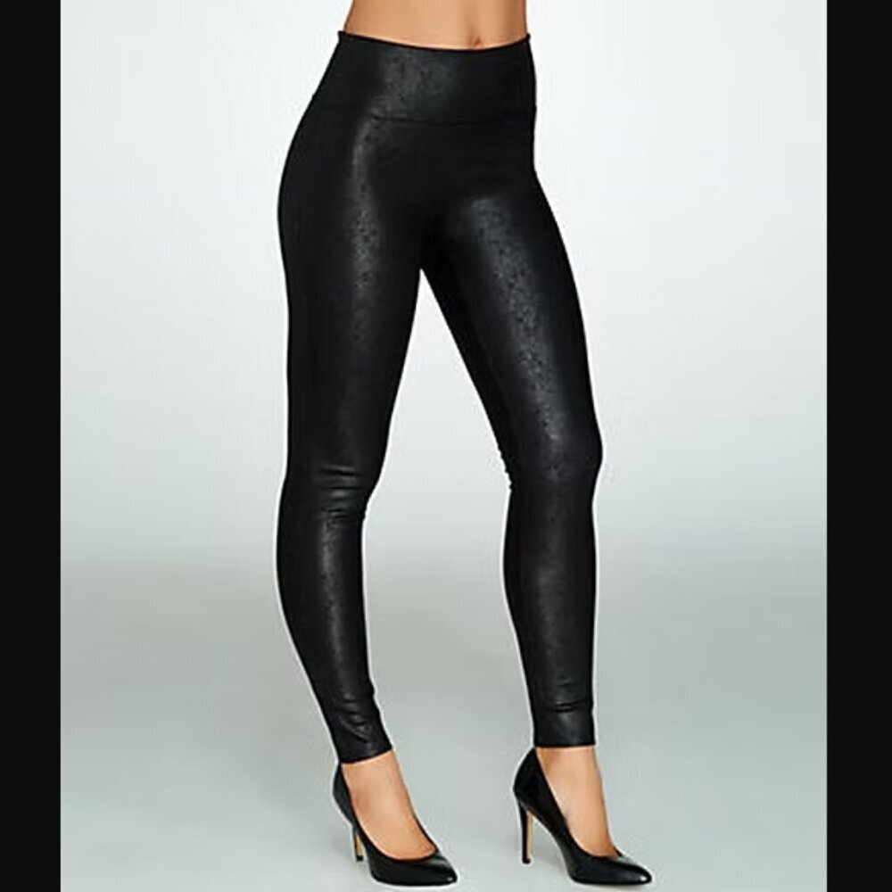 Spanx Women's Assets Red Hot Label Look At Me Now Black Shine Leggings Size Xl